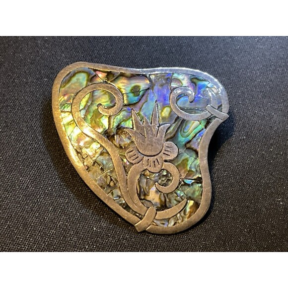 Taxco Jewelry - 925 Sterling Silver Taxco Abalone Lotus Brooch